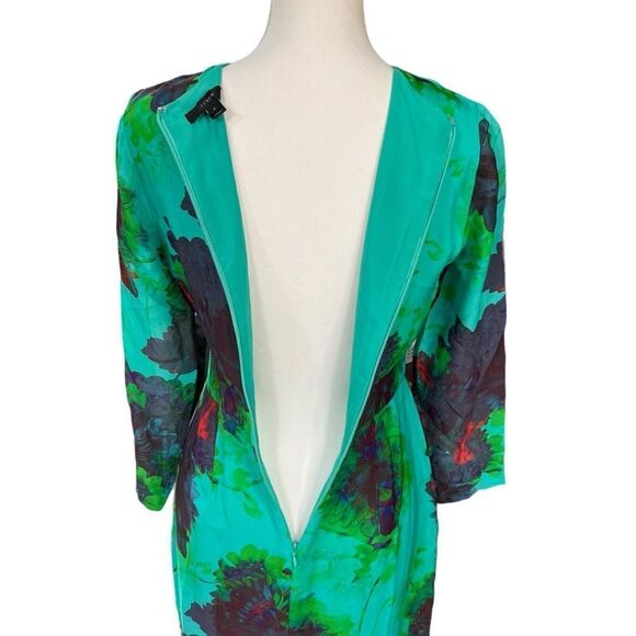 J. Crew Hothouse Watercolor Floral 100% Silk Dress Emerald Green Size 2 - Picture 5 of 10